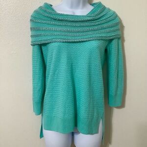 Teal Retro Wintercore Cabincore Holiday Feminine Winter Sparkly Knit Sweater XS